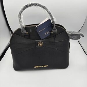 Adrienne Vittadini Black Dome Satchel Handbag Bow Accent Crossbody Bag